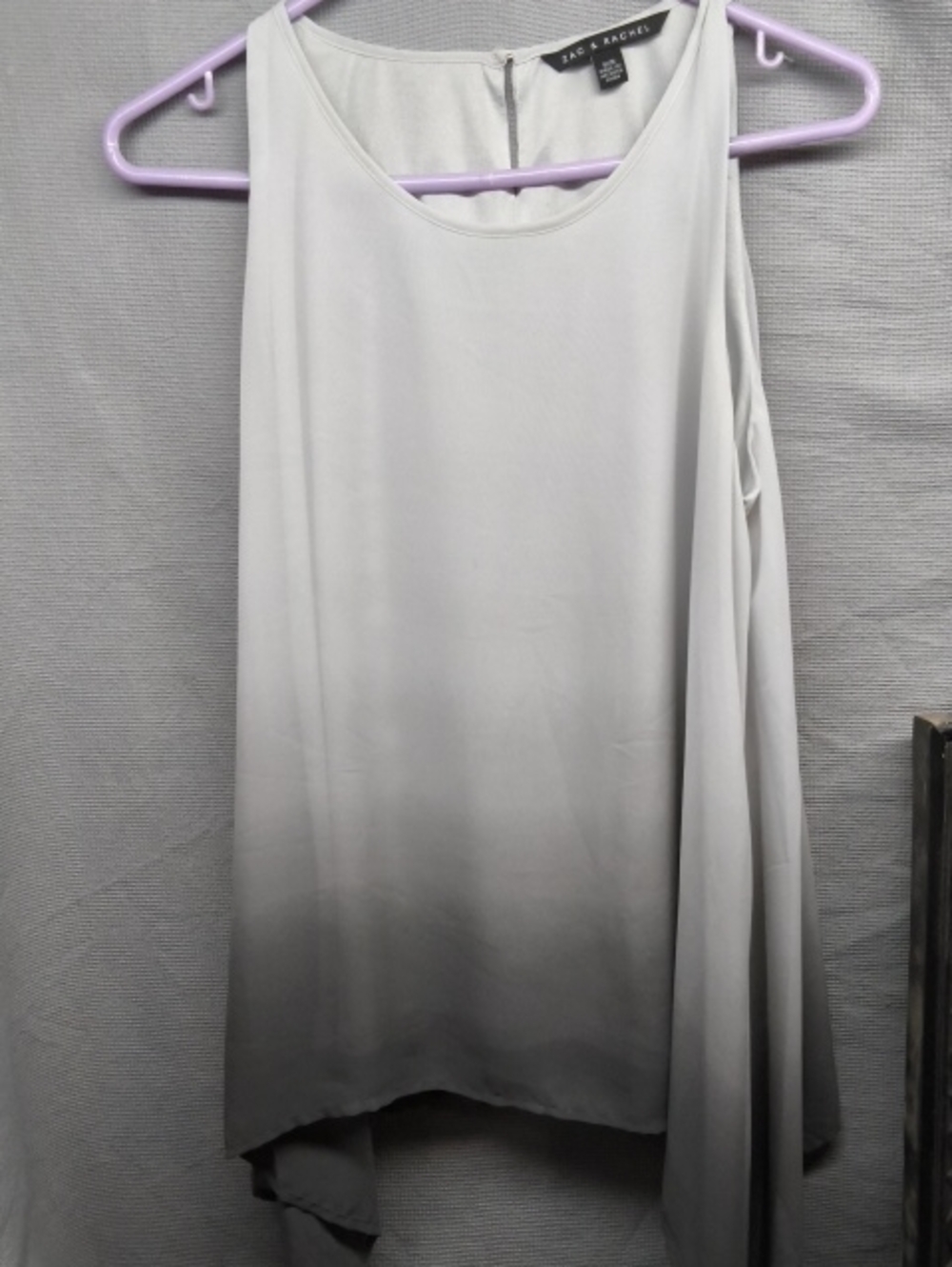 Zac & Rachel Grey to Charcoal Ombre Peek A Boo Button Closure Sheer Flowing Tank